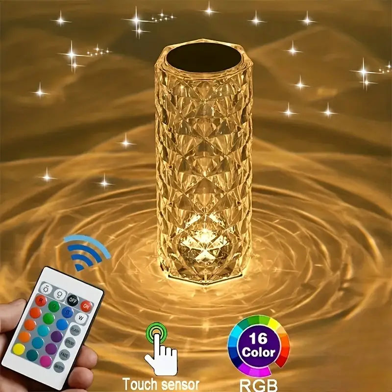 "16-Color RGB Crystal Rose Lamp with Touch & Remote Control, USB Rechargeable"